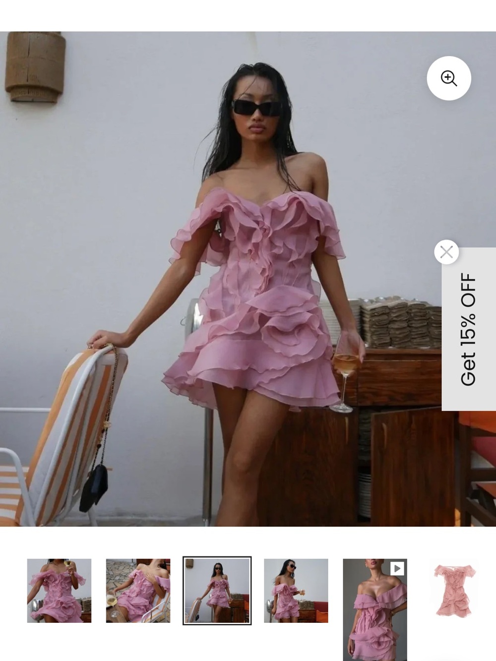Off-Shoulder Pink Ruffle Mini Dress - Picture 2 of 3